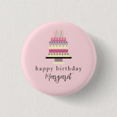 かわいい伝統的誕生日ガーリーピンク層ケーキ 缶バッジ (正面)