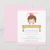 かわいい体操の女の子の誕生日パーティー 招待状 (正面/裏面)