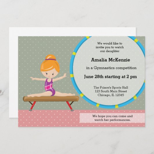 かわいい体操の少女 招待状 (正面/裏面)