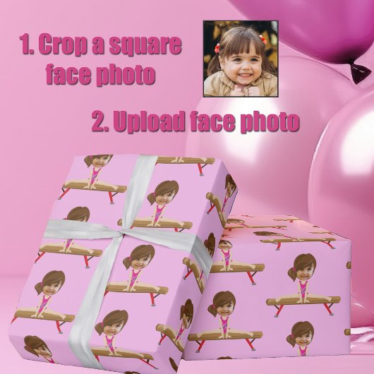 かわいい体操少女の子供の顔の写真入りカスタムギフト ラッピングペーパー