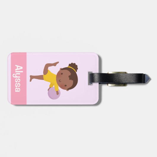 かわいい体操選手の女の子とボールパーソナライズされた ラゲッジタグ (裏面横)
