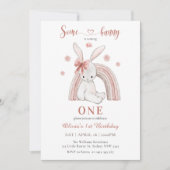 かわいい何人かのバニーは1人の女の子を最初の誕生日 招待状 (正面)