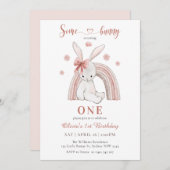 かわいい何人かのバニーは1人の女の子を最初の誕生日 招待状 (正面/裏面)