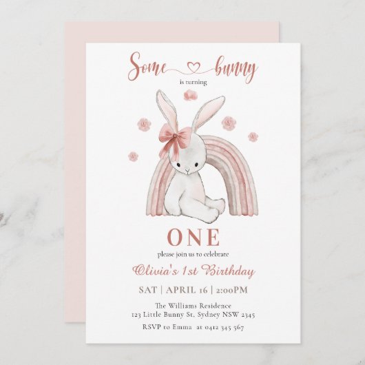 かわいい何人かのバニーは1人の女の子を最初の誕生日 招待状 (正面/裏面)
