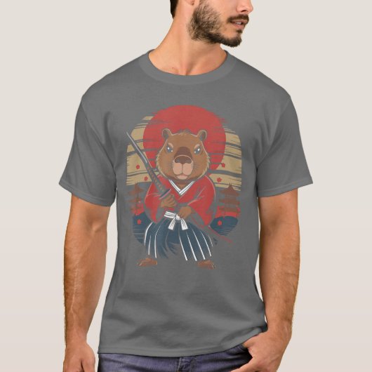 かわいい侍とカピバラ Tシャツ (正面)