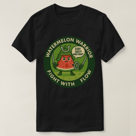 かわいい侍スイカの日本テーマアート Tシャツ (デザイン正面)