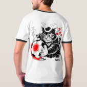 かわいい侍猫サッカー 可愛い&サッカー ファン! Tシャツ (裏面)