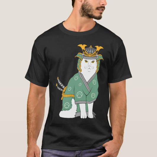 かわいい侍猫 Tシャツ (正面)