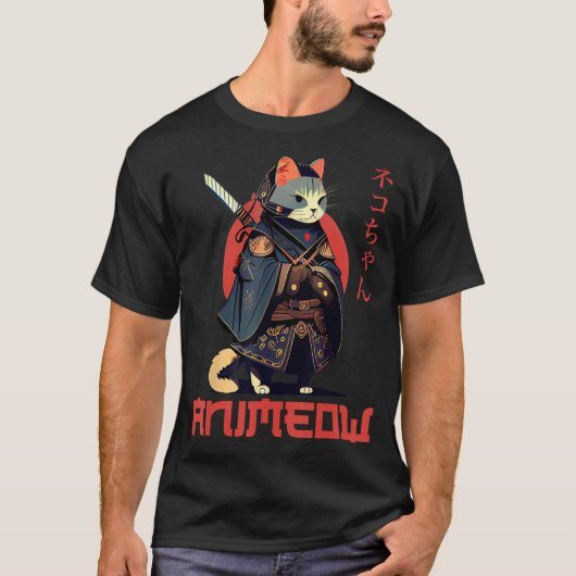かわいい侍 猫 忍者 コスチューム Tシャツ (正面)