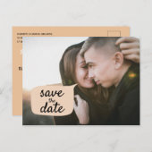 かわいい保存の日付ピーチワードバブルのフォトオーバーレイ 案内ポストカード (正面/裏面)