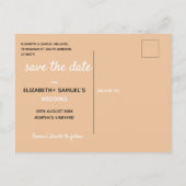 かわいい保存の日付ピーチワードバブルのフォトオーバーレイ 案内ポストカード (裏面)