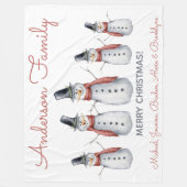 かわいい個人名字雪だるまメリークリスマス フリースブランケット (正面)