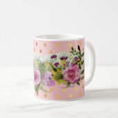 かわいい偽金水玉水彩花 コーヒーマグカップ (正面右)