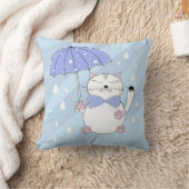 かわいい傘つきマンガ猫 クッション (ブランケット)