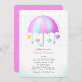 かわいい傘とカラフルハートベビーシャワー 招待状 (正面/裏面)