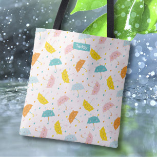 かわいい傘と雨滴の名前トート トートバッグ