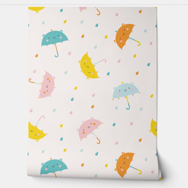 かわいい傘と雨滴クリーム 壁紙 (ほどく)