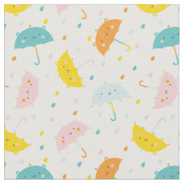 かわいい傘と雨滴 ファブリック