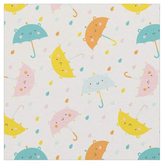 かわいい傘と雨滴 ファブリック (クローズアップ)