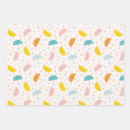 かわいい傘と雨滴 ラッピングペーパーシート