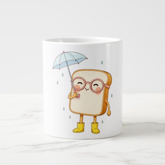 かわいい傘のパンキャラ – ほのぼの雨の日 ジャンボコーヒーマグカップ (正面)