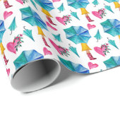 かわいい傘の花ガールウォーター色 ラッピングペーパー (ロールコーナー)