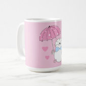 かわいい傘を持ったキャラクター猫 コーヒーマグカップ (正面左)