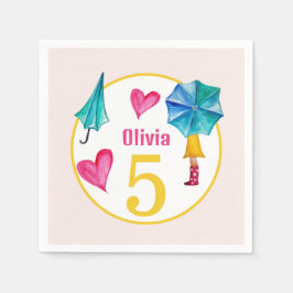 かわいい傘ガールウォーターイラストレーション スタンダードカクテルナプキン