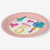 かわいい傘ガールウォーターイラストレーション ペーパープレート (アングル)