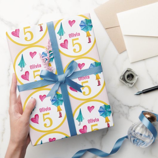 かわいい傘ガールウォーターイラストレーション ラッピングペーパー (ギフト)