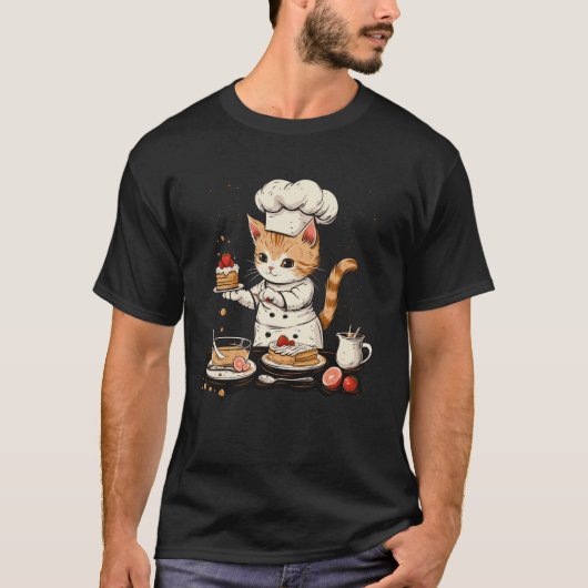 かわいい働くネコの洋菓子職人 Tシャツ (正面)
