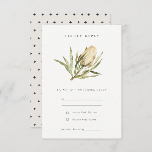 かわいい先住民バンクシアウォーターカラーフローラウェディングRSVP エンクロージャーカード (正面/裏面)