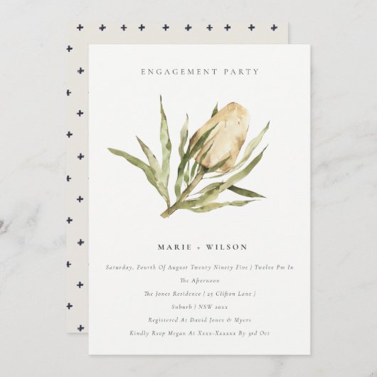 かわいい先住民バンクシアウォーターカラーフローラ婚約 招待状 (正面/裏面)