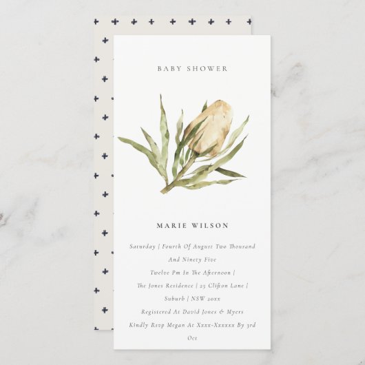 かわいい先住民バンクシアフローラベビーシャワー招待状 サンキューカード (正面/裏面)