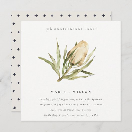 かわいい先住民バンクシアフローラ任意の年周年記念 招待状 (正面/裏面)