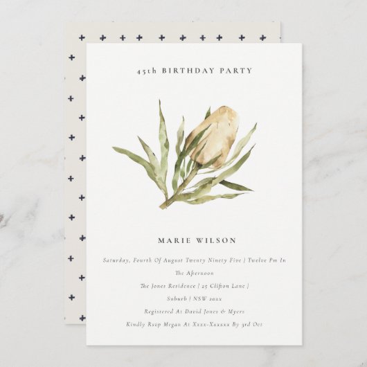 かわいい先住民バンクシアフローラ任意の年齢誕生日 招待状 (正面/裏面)