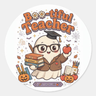 かわいい先生のハロウィンTシャツ オバケ先生 ラウンドシール