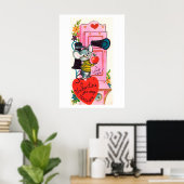 かわいい先生バレンタインのレトロなヴィンテージポスター ポスター (ホームオフィス)