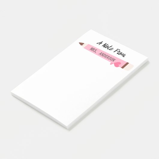 かわいい先生ピンクの鉛筆モノグラムからのノート ポストイット (アングル)