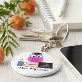 かわいい先生ピンクフクロウ新学期モノグラム キーホルダー (側面)