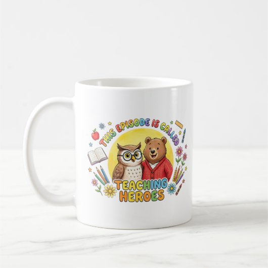 かわいい先生フクロウとクマデザイン コーヒーマグカップ (左)
