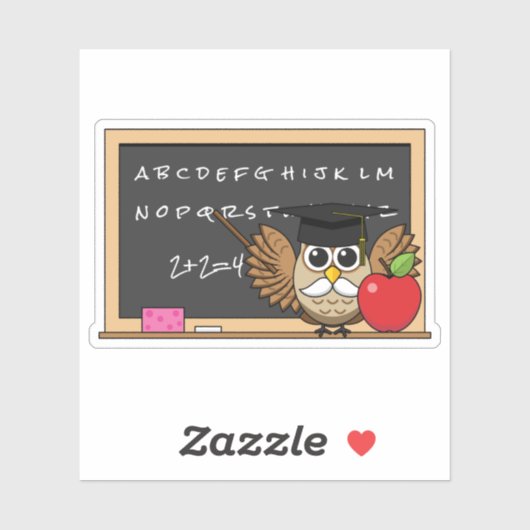 かわいい先生フクロウとApple Cartoon シール (シート)
