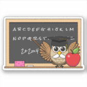 かわいい先生フクロウとApple Cartoon シール (正面)