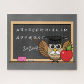 かわいい先生フクロウとApple Cartoon ジグソーパズル (横)