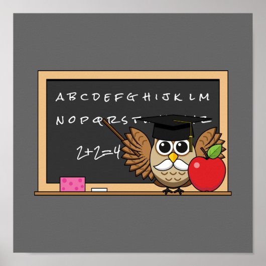 かわいい先生フクロウとApple Cartoon ポスター (正面)
