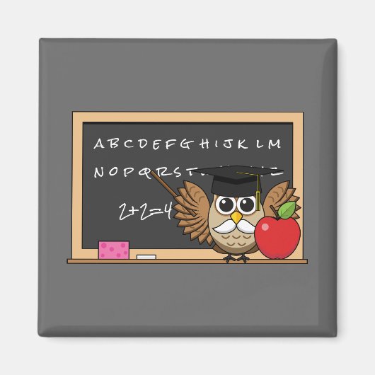 かわいい先生フクロウとApple Cartoon マグネット (正面)