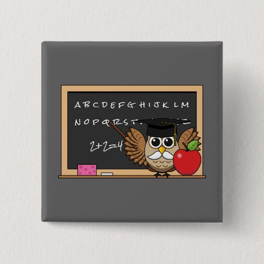 かわいい先生フクロウとApple Cartoon 缶バッジ (正面)