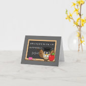 かわいい先生フクロウとApple Cartoon |追加文字 カード (黄色い花)