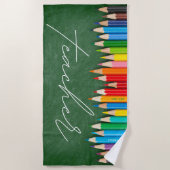 かわいい先生色鉛筆パーソナライズされた ビーチタオル (正面)