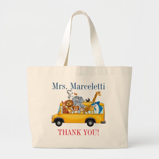 かわいい先生、スクールバスドライバー、デイサービストートバッグ ラージトートバッグ (正面)